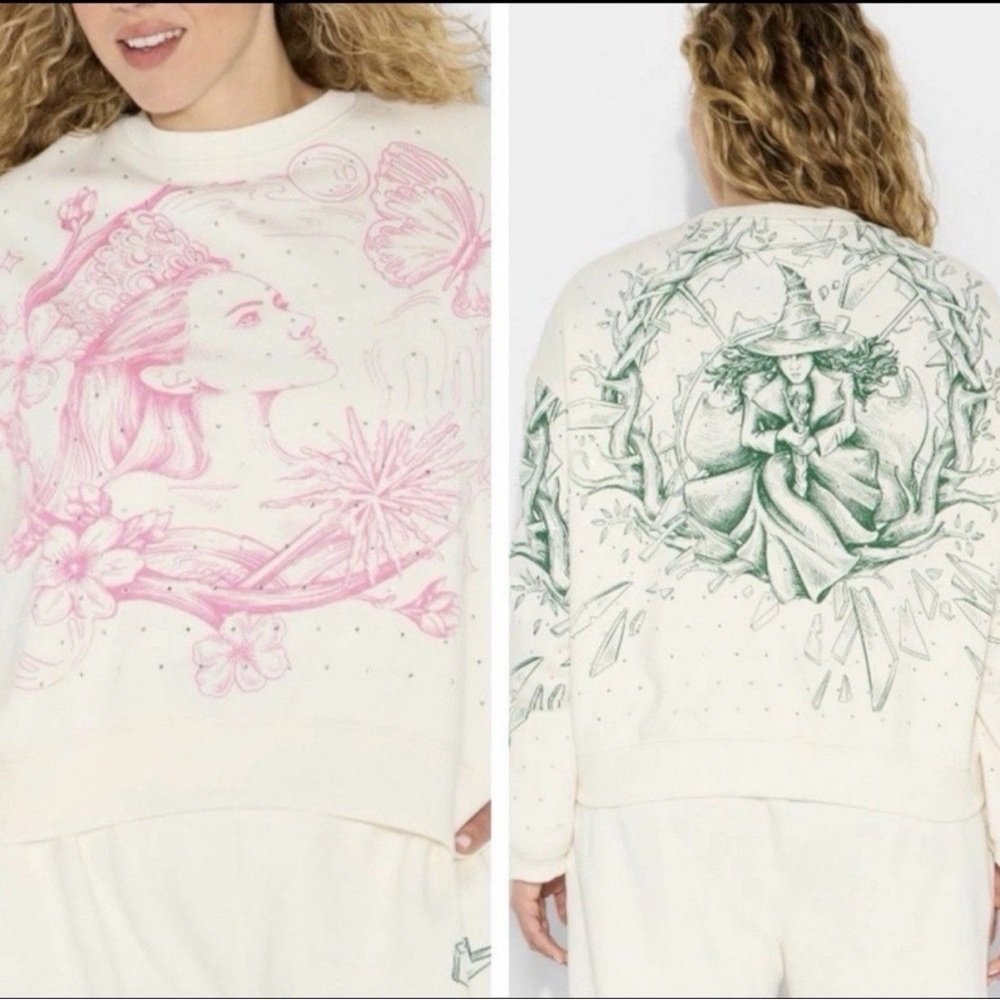 Katie K Cream Sweatshirt with Pink Illustrated Wing Motif